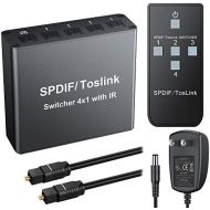 [아마존베스트]ESynic eSynic 4x1 Toslink Switch Digital Optical SPDIF Audio Switcher Box with IR Remote Control Aluminum Alloy Material Supports PCM2.0 DTS Dolby-AC3 - with 6.6ft Optical Cable