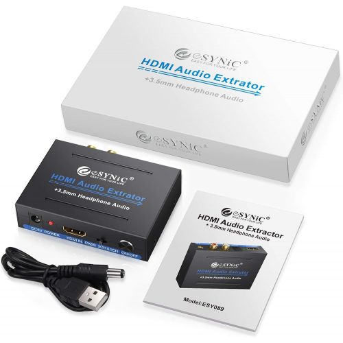  [아마존베스트]eSynic 1080P HDMI Audio Extractor HDMI to HDMI + Optical TOSLINK SPDIF + Analog RCA L/R +3.5mm Jack Stereo Audio Video Splitter Converter with Power ON/OFF Switch Support Full HD10