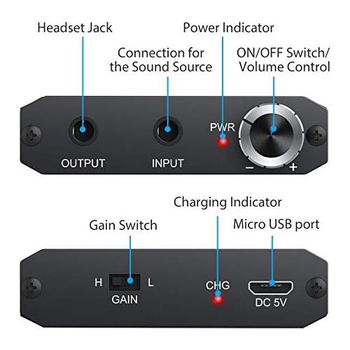  [아마존베스트]eSynic HiFi Headphones Amplifier Portable Headphone Amplifier with Aluminium Alloy Housing for MP3 Players Mobile Phone Laptop Black