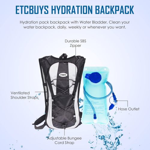  ETCBUYS Hydration Backpack - Insulated Water Bladder - Lightweight Hydration Bag Day Pack for Hiking, Running, Biking, Festivals, Raves, Leak-Proof, BPA-Free