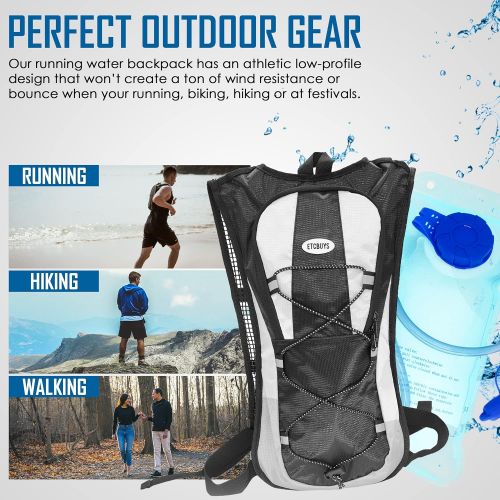  ETCBUYS Hydration Backpack - Insulated Water Bladder - Lightweight Hydration Bag Day Pack for Hiking, Running, Biking, Festivals, Raves, Leak-Proof, BPA-Free