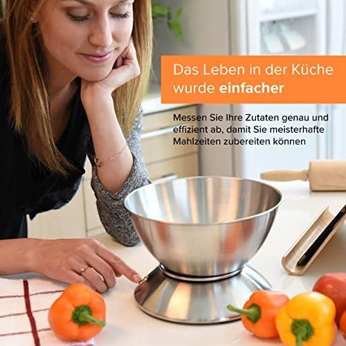  ETEKCITY Etekcity Kuechenwaage Digitalwaage Professionelle Waage aus Edelstahl mit 2,15 Liter abnehmbarer Schuessel, 5kg/11lb Elektronische Waage, Raumtemperaturanzeige und Timer fuer Backen &