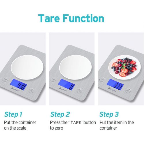  ETEKCITY Etekcity Kuechenwaage Digitalwaage, Elektronische Waage aus Edelstahl 5kg/11lb(1g/0.1oz), Briefwaage Feinwaage mit 30% groesserer Plattform, Ultraduenne Kuechenwaage, Fluessigkeit ml, LC