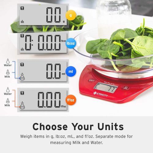  ETEKCITY Kuechenwaage Digitalwaage Elektronische Waage mit Abnehmbarer Schuessel, 5KG/11lb, Kuechenwaage aus Edelstahl, Prazise Waage auf bis zu 1g mit Grossem LCD-Display und Tara-Fun