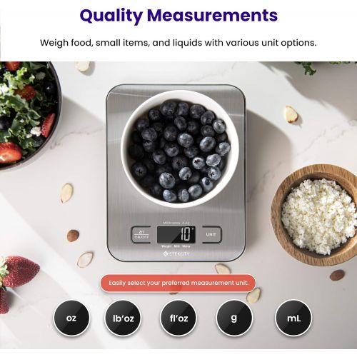  Visit the ETEKCITY Store ETEKCITY kitchen scales, digital electronic scales, 5 kg, with large LCD display, ultra thin stainless steel kitchen scales, liquid measurement, high precision up to 1 g, tare func