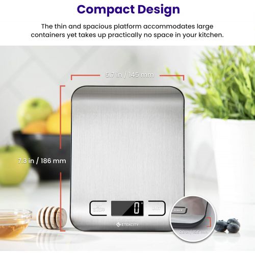  Visit the ETEKCITY Store ETEKCITY kitchen scales, digital electronic scales, 5 kg, with large LCD display, ultra thin stainless steel kitchen scales, liquid measurement, high precision up to 1 g, tare func