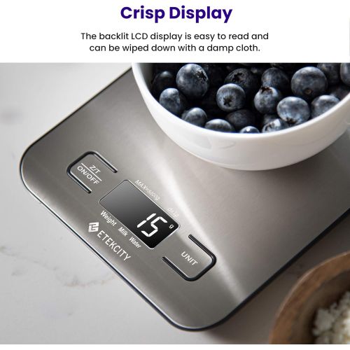  Visit the ETEKCITY Store ETEKCITY kitchen scales, digital electronic scales, 5 kg, with large LCD display, ultra thin stainless steel kitchen scales, liquid measurement, high precision up to 1 g, tare func