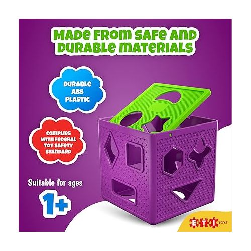  ETI Toys, 19 Piece Unique Educational Sorting & Matching Toy for Toddlers. Colorful Sorter Cube Box & Shapes, 100 Percent Safe, Promotes Fun Learning, Creativity & Skills Development