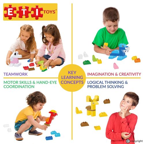  ETI Toys, 45 Piece Bublu Friends Farm Building Blocks. Build Sheepdog, Reindeer, Walrus, Toucan. 100 Percent Non-Toxic, Fun, Creative Skills Development. Gift, Toy for 3, 4, 5 Year