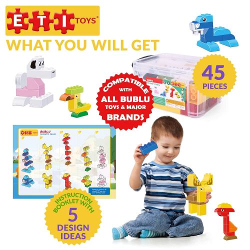  ETI Toys, 45 Piece Bublu Friends Farm Building Blocks. Build Sheepdog, Reindeer, Walrus, Toucan. 100 Percent Non-Toxic, Fun, Creative Skills Development. Gift, Toy for 3, 4, 5 Year