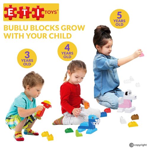  ETI Toys, 45 Piece Bublu Friends Farm Building Blocks. Build Sheepdog, Reindeer, Walrus, Toucan. 100 Percent Non-Toxic, Fun, Creative Skills Development. Gift, Toy for 3, 4, 5 Year