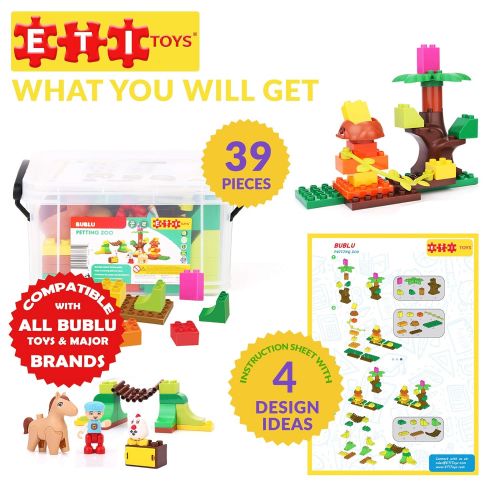  ETI Toys | 39 Piece Bublu Petting Zoo Building Blocks; Build Forest, Natural Habitat of Animals, Zoo. 100% Non-Toxic, Creative Skills Development! Best Gift, Toy for 3, 4, 5 Year O