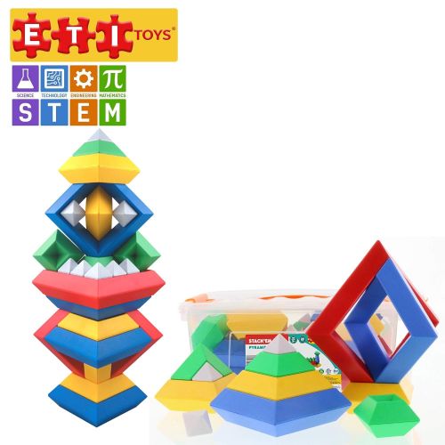  ETI Toys, STEM Learning, 30 Piece Stackem Pyramid. Build Tree, Owl, Lighthouse, Endless Designs. 100 Percent Non-Toxic, Fun, Creative Skills Development. Gift, Toy for 3, 4, 5 Year