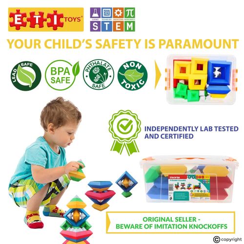  ETI Toys, STEM Learning, 30 Piece Stackem Pyramid. Build Tree, Owl, Lighthouse, Endless Designs. 100 Percent Non-Toxic, Fun, Creative Skills Development. Gift, Toy for 3, 4, 5 Year