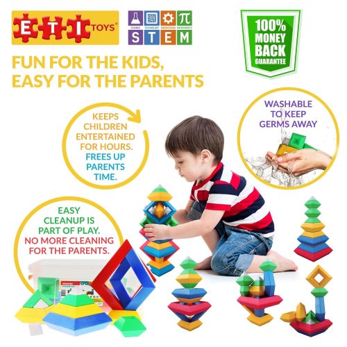  ETI Toys, STEM Learning, 30 Piece Stackem Pyramid. Build Tree, Owl, Lighthouse, Endless Designs. 100 Percent Non-Toxic, Fun, Creative Skills Development. Gift, Toy for 3, 4, 5 Year