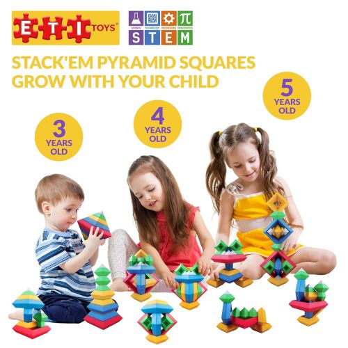  ETI Toys, STEM Learning, 30 Piece Stackem Pyramid. Build Tree, Owl, Lighthouse, Endless Designs. 100 Percent Non-Toxic, Fun, Creative Skills Development. Gift, Toy for 3, 4, 5 Year