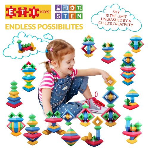  ETI Toys, STEM Learning, 30 Piece Stackem Pyramid. Build Tree, Owl, Lighthouse, Endless Designs. 100 Percent Non-Toxic, Fun, Creative Skills Development. Gift, Toy for 3, 4, 5 Year