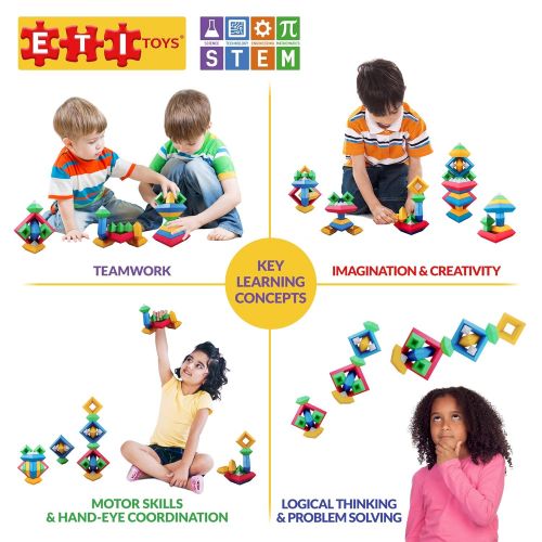  ETI Toys, STEM Learning, 30 Piece Stackem Pyramid. Build Tree, Owl, Lighthouse, Endless Designs. 100 Percent Non-Toxic, Fun, Creative Skills Development. Gift, Toy for 3, 4, 5 Year
