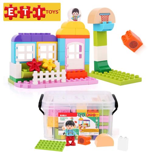  ETI Toys | 53 Piece Bublu Schoolyard Building Blocks; Build School Grounds, Homeroom, Basketball Court. Non-Toxic, Creative Skills Development! Best Gift, Toy for 3, 4, 5 Year Old