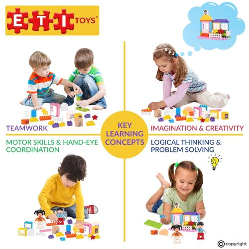  ETI Toys | 53 Piece Bublu Schoolyard Building Blocks; Build School Grounds, Homeroom, Basketball Court. Non-Toxic, Creative Skills Development! Best Gift, Toy for 3, 4, 5 Year Old