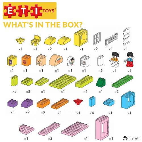  ETI Toys | 53 Piece Bublu Schoolyard Building Blocks; Build School Grounds, Homeroom, Basketball Court. Non-Toxic, Creative Skills Development! Best Gift, Toy for 3, 4, 5 Year Old