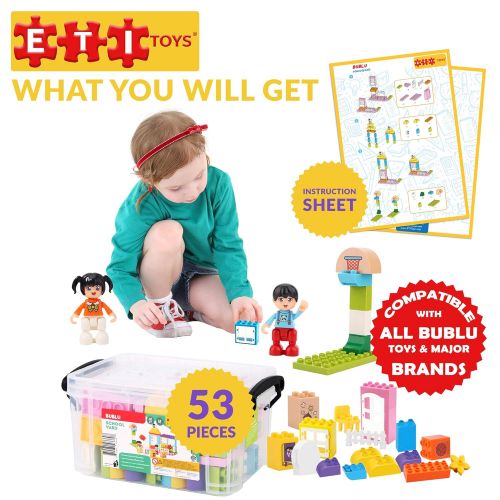  ETI Toys | 53 Piece Bublu Schoolyard Building Blocks; Build School Grounds, Homeroom, Basketball Court. Non-Toxic, Creative Skills Development! Best Gift, Toy for 3, 4, 5 Year Old