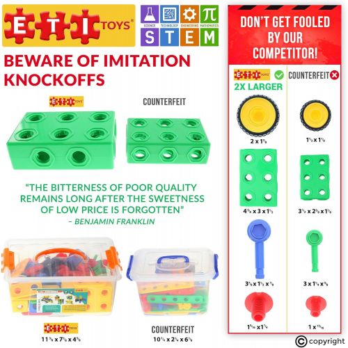  [아마존베스트]ETI Toys | STEM Learning | Original 101 Piece Educational Construction Engineering Building Blocks Set for 3, 4 and 5+ Year Old Boys & Girls | Creative Fun Kit | Best Toy Gift for