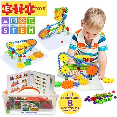  [아마존베스트]ETI Toys, STEM Learning, 192 Piece Jumbo Gears Set with Resizeable Interlocking Chain, Connector Pieces and 2 Pegboards. Build Endless Designs. Gift, Toy for 3, 4, 5 Year Old Boys