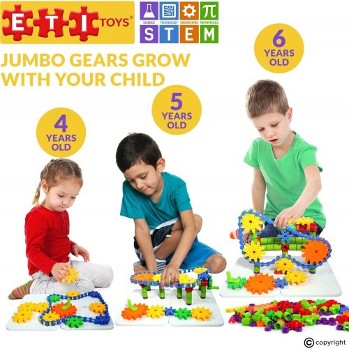  [아마존베스트]ETI Toys, STEM Learning, 192 Piece Jumbo Gears Set with Resizeable Interlocking Chain, Connector Pieces and 2 Pegboards. Build Endless Designs. Gift, Toy for 3, 4, 5 Year Old Boys