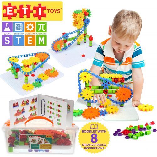  [아마존베스트]ETI Toys, STEM Learning, 192 Piece Jumbo Gears Set with Resizeable Interlocking Chain, Connector Pieces and 2 Pegboards. Build Endless Designs. Gift, Toy for 3, 4, 5 Year Old Boys