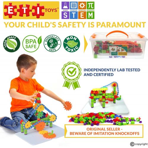  [아마존베스트]ETI Toys, STEM Learning, 192 Piece Jumbo Gears Set with Resizeable Interlocking Chain, Connector Pieces and 2 Pegboards. Build Endless Designs. Gift, Toy for 3, 4, 5 Year Old Boys