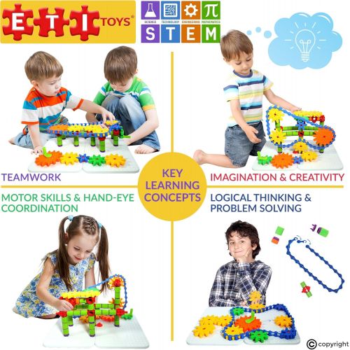  [아마존베스트]ETI Toys, STEM Learning, 192 Piece Jumbo Gears Set with Resizeable Interlocking Chain, Connector Pieces and 2 Pegboards. Build Endless Designs. Gift, Toy for 3, 4, 5 Year Old Boys