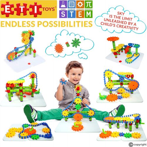  [아마존베스트]ETI Toys, STEM Learning, 192 Piece Jumbo Gears Set with Resizeable Interlocking Chain, Connector Pieces and 2 Pegboards. Build Endless Designs. Gift, Toy for 3, 4, 5 Year Old Boys