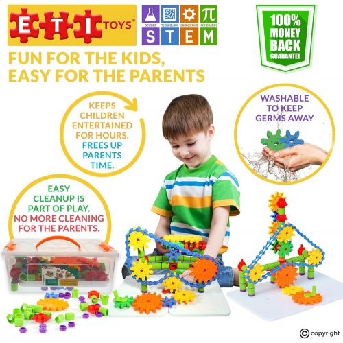  [아마존베스트]ETI Toys, STEM Learning, 192 Piece Jumbo Gears Set with Resizeable Interlocking Chain, Connector Pieces and 2 Pegboards. Build Endless Designs. Gift, Toy for 3, 4, 5 Year Old Boys