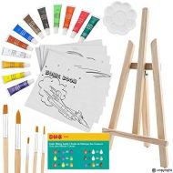 ETI Toys, 26 Piece Kids Art Painting Set with Wood Easel, 6 Airplanes and Helicopters Themed Canvases, 12 Color Acrylic Paints, 5 Paint Brushes, Palette. Arts Studio for Artist Chi