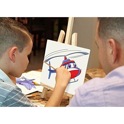  ETI Toys, 26 Piece Kids Art Painting Set with Wood Easel, 6 Airplanes and Helicopters Themed Canvases, 12 Color Acrylic Paints, 5 Paint Brushes, Palette. Arts Studio for Artist Chi