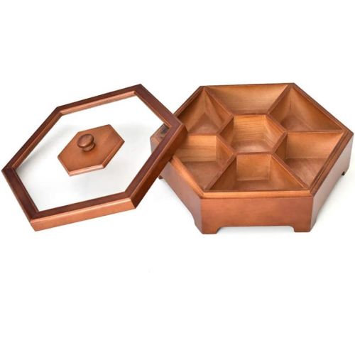  [아마존베스트]ETIGER Wooden Dried Fruit Box, Multifunction Snack Storage Container Sectional Tray with Clear Window on the Lid, 7 Compartments Party Serving Platter for Candy/Nut/Sweets Cookies