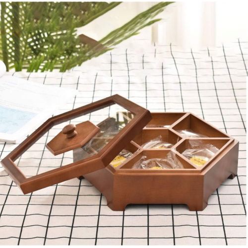  [아마존베스트]ETIGER Wooden Dried Fruit Box, Multifunction Snack Storage Container Sectional Tray with Clear Window on the Lid, 7 Compartments Party Serving Platter for Candy/Nut/Sweets Cookies