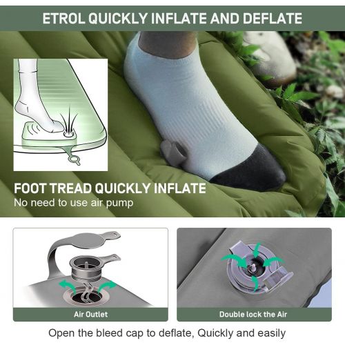  ETROL Camping Sleeping Pad - 2in1 Color Inflating Camping Pads with Pillow (78x28), Lightweight Thick 4 Compact Mat for Car Traveling Hiking - Ripstop, Anti-Leakage, Waterproof for