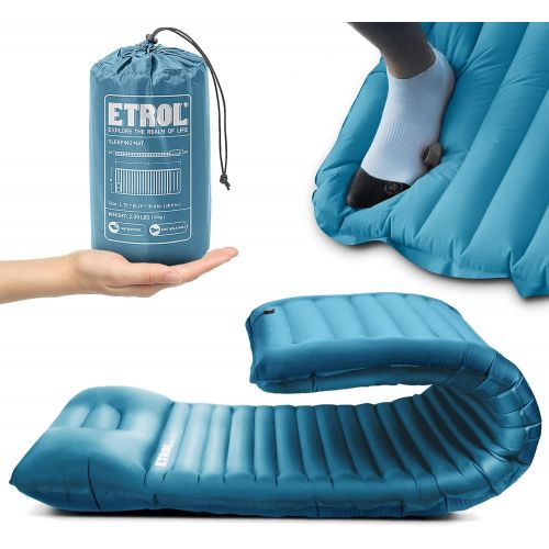  ETROL Camping Sleeping Pad - 2in1 Color Inflating Camping Pads with Pillow (78x28), Lightweight Thick 4 Compact Mat for Car Traveling Hiking - Ripstop, Anti-Leakage, Waterproof for