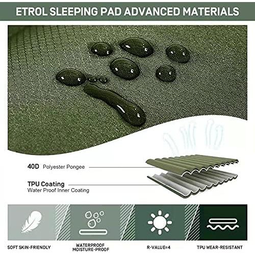  ETROL Camping Sleeping Pad - 2in1 Color Inflating Camping Pads with Pillow (78x28), Lightweight Thick 4 Compact Mat for Car Traveling Hiking - Ripstop, Anti-Leakage, Waterproof for