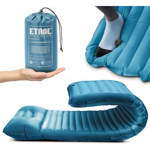  ETROL Camping Sleeping Pad - 2in1 Color Inflating Camping Pads with Pillow (78x28), Lightweight Thick 4 Compact Mat for Car Traveling Hiking - Ripstop, Anti-Leakage, Waterproof for