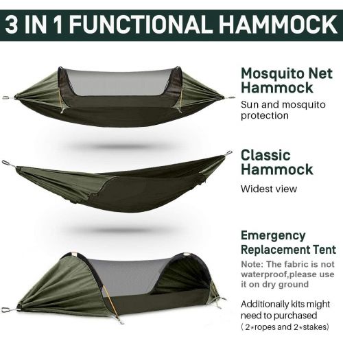  [무료배송]ETROL Hammock, Upgrade Double & Single Camping Hammock with Mosquito Net, 2 Tree Straps, 2 Carabiners, 2 Aluminium Bent Poles, 3 in 1 Function Portable Hammock for Indoor Outdoor H