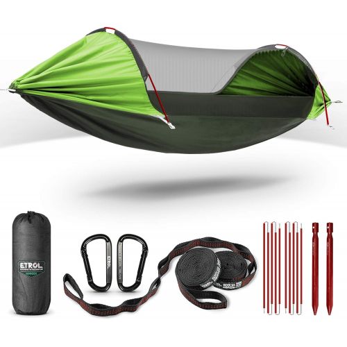  [무료배송]ETROL Hammock, Upgrade Double & Single Camping Hammock with Mosquito Net, 2 Tree Straps, 2 Carabiners, 2 Aluminium Bent Poles, 3 in 1 Function Portable Hammock for Indoor Outdoor H