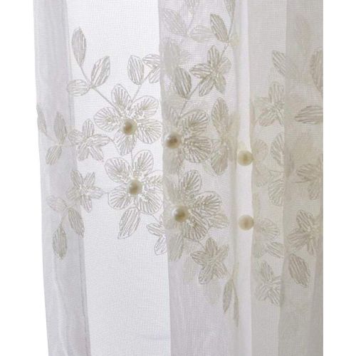 제네릭 Generic Green Lace Curtain Panels Embroidered Pearl Floral Sheer Curtain Drapes Window Treatment for Living Room Girls Bedroom Rod Pocket Process 2 Panel 52 x 84 Inch