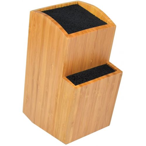  ETTU Kitchen Bamboo Universal Knife Block - Extra Large Two-tiered Slotless Wooden Knife Stand, Organizer & Holder - Convenient Safe Storage for Large & Small Knives & Utensils - Easy to Clean