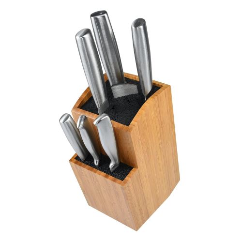  ETTU Kitchen Bamboo Universal Knife Block - Extra Large Two-tiered Slotless Wooden Knife Stand, Organizer & Holder - Convenient Safe Storage for Large & Small Knives & Utensils - Easy to Clean