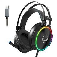 ETWAR USB Gaming Headset with Microphone 7.1 Surround Sound Gaming Headphones Mic Noise Cancelling Game Headset Memory Foam Ear Pads RGB Lights Headset for PC PS/4 Laptops MAC