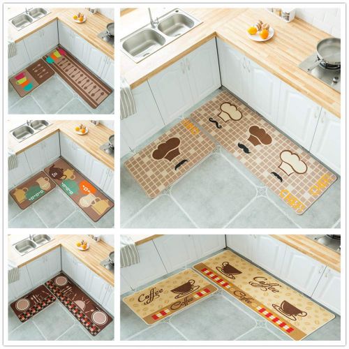  ETbotu 2PCS/Set Simple Cartoon Printed Non Slip Floor Mat Carpet for Kitchen Door 50X80+50X120cm Set Four Color Spoon Cup