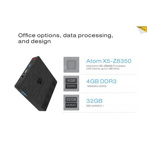  ETbotu 1000Mbps Mini PC 4GB  64GB Intel Atom x5-Z8350 Processor LAN WiFi Windows 10 Dual Screen Display-US Regulations